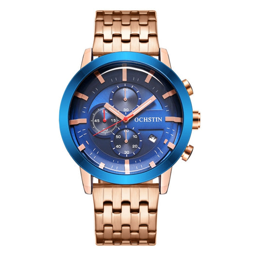 OCHSTIN 7248 Fashion Steel Strap Multifunctional Quartz Men Watch(Rose Gold Blue) - Metal Strap Watches by OCHSTIN | Online Shopping UK | buy2fix