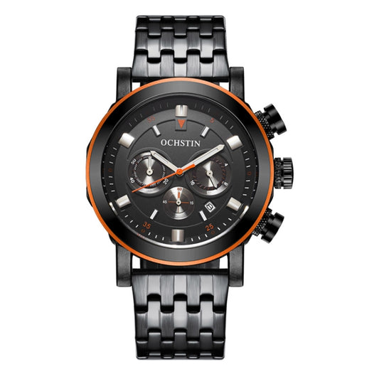OCHSTIN 7254 Fashion Steel Strap Multifunctional Quartz Men Watch(Black Orange) - Metal Strap Watches by OCHSTIN | Online Shopping UK | buy2fix
