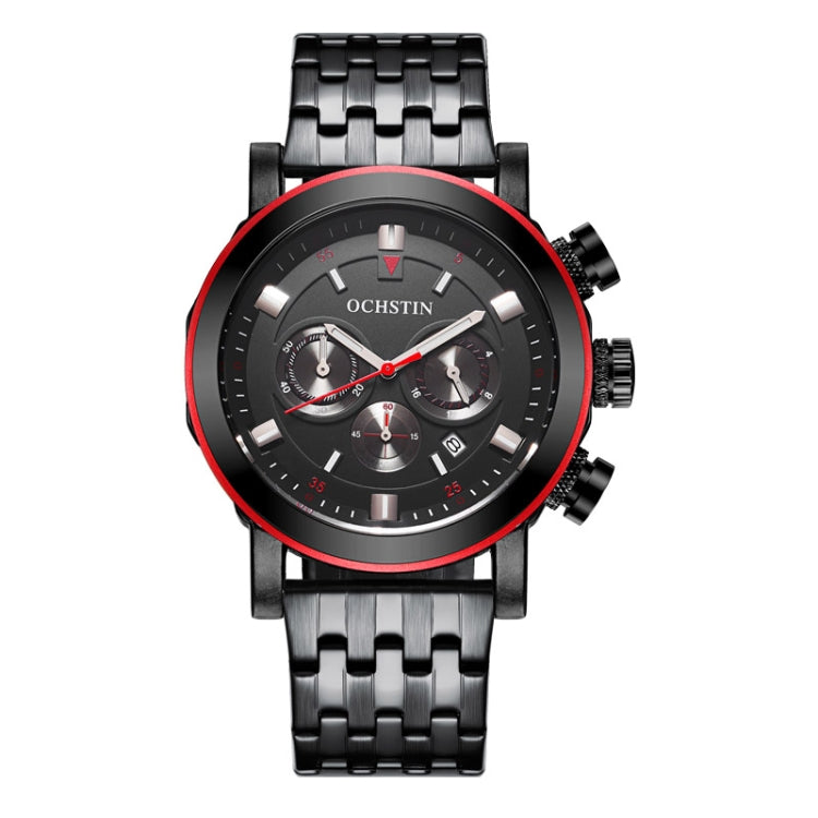 OCHSTIN 7254 Fashion Steel Strap Multifunctional Quartz Men Watch(Black Red) - Metal Strap Watches by OCHSTIN | Online Shopping UK | buy2fix