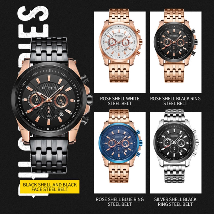 OCHSTIN 7256 Fashion Steel Strap Multifunctional Quartz Men Watch(Rose Gold Blue) - Metal Strap Watches by OCHSTIN | Online Shopping UK | buy2fix