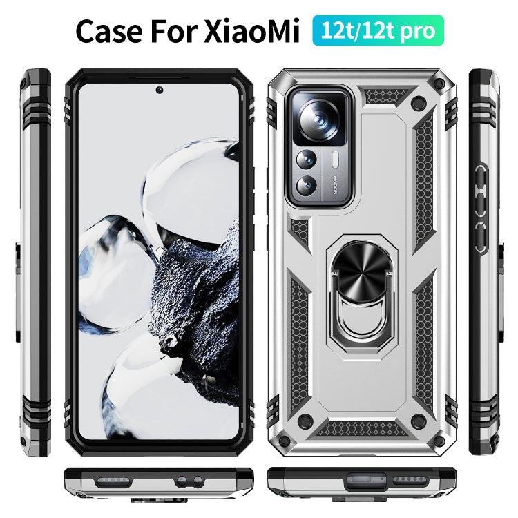 For Xiaomi 12T / 12T Pro Shockproof TPU + PC Phone Case with Holder(Silver) - Xiaomi Cases by buy2fix | Online Shopping UK | buy2fix