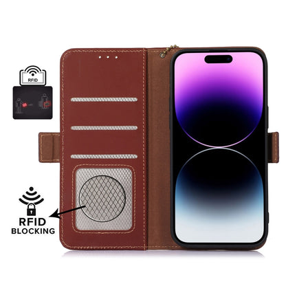 For Motorola Moto X40 Pro Genuine Leather Magnetic RFID Leather Phone Case(Coffee) - Motorola Cases by buy2fix | Online Shopping UK | buy2fix