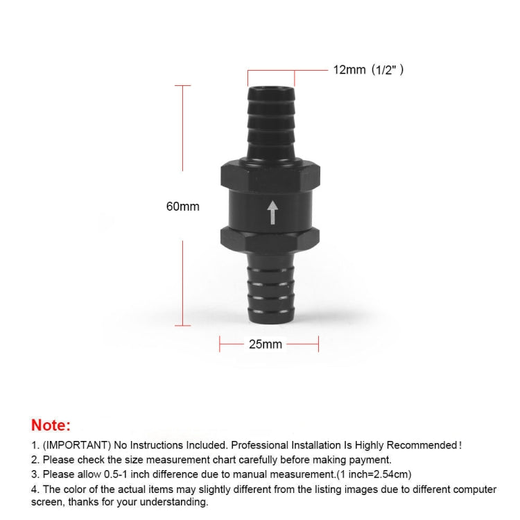 12mm Car  Aluminium Alloy Fuel Petrol One Way Non Return Check Valve - In Car by buy2fix | Online Shopping UK | buy2fix