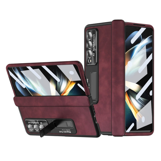 For Samsung Galaxy Z Fold4 Napa Pattern All-inclusive Magnetic Phone Case(Wine Red) - Galaxy Z Fold4 5G Cases by buy2fix | Online Shopping UK | buy2fix