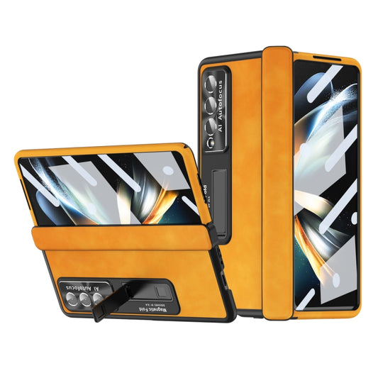 For Samsung Galaxy Z Fold4 Napa Pattern All-inclusive Magnetic Phone Case(Lemon Yellow) - Galaxy Z Fold4 5G Cases by buy2fix | Online Shopping UK | buy2fix