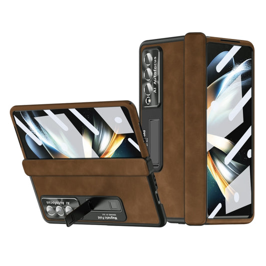 For Samsung Galaxy Z Fold4 Napa Pattern All-inclusive Magnetic Phone Case(Brown) - Galaxy Z Fold4 5G Cases by buy2fix | Online Shopping UK | buy2fix