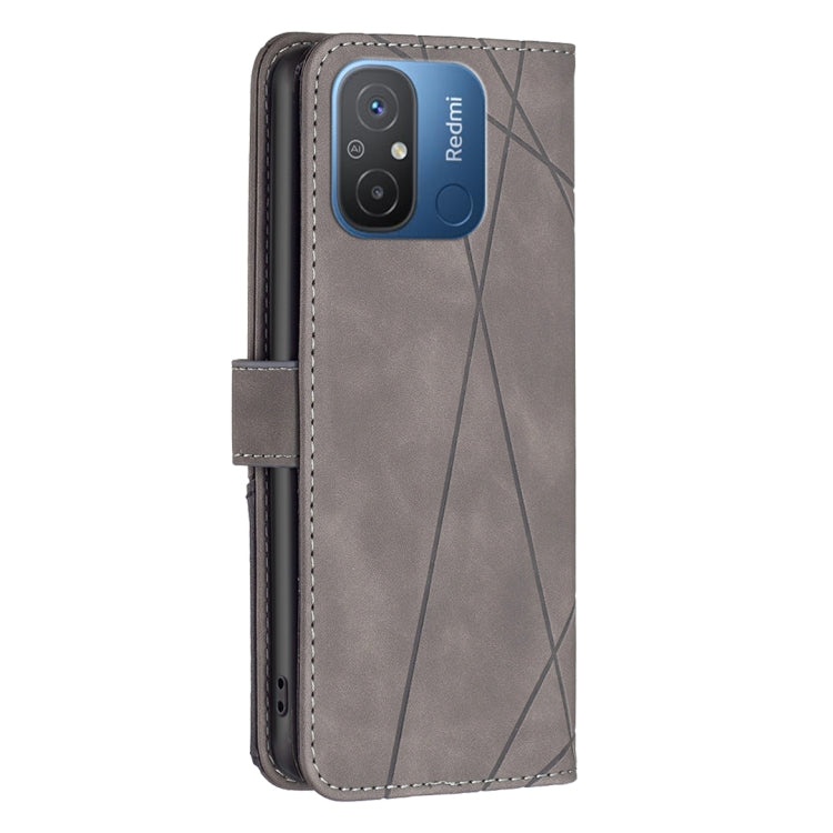 For Xiaomi Redmi 12C Magnetic Buckle Rhombus Texture Leather Phone Case(Grey) - Xiaomi Cases by buy2fix | Online Shopping UK | buy2fix