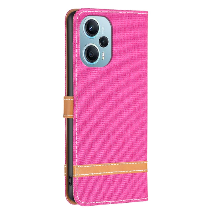 For Xiaomi Poco F5 5G / Redmi Note 12 Turbo Color Block Denim Texture Leather Phone Case(Rose Red) - Xiaomi Cases by buy2fix | Online Shopping UK | buy2fix