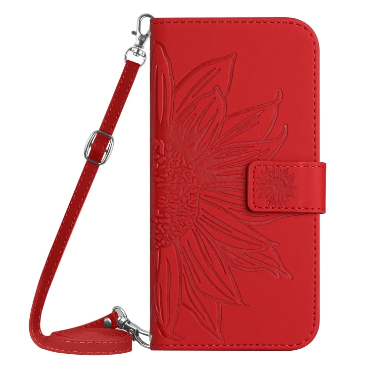 For TCL 40 SE HT04 Skin Feel Sun Flower Embossed Flip Leather Phone Case with Lanyard(Red) - More Brand by buy2fix | Online Shopping UK | buy2fix