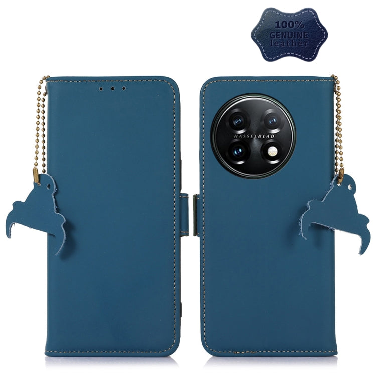 For OnePlus 11 Genuine Leather Magnetic RFID Leather Phone Case(Blue) - OnePlus Cases by buy2fix | Online Shopping UK | buy2fix