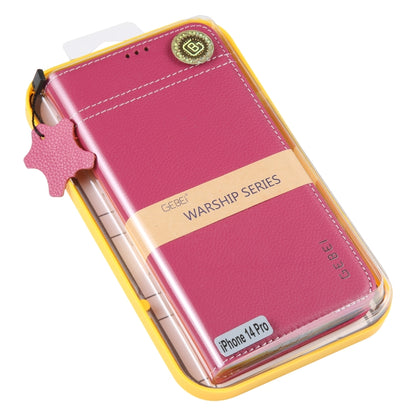 For iPhone 14 Pro GEBEI Top-grain Horizontal Flip Leather Phone Case(Rose Red) - iPhone 14 Pro Cases by GEBEI | Online Shopping UK | buy2fix