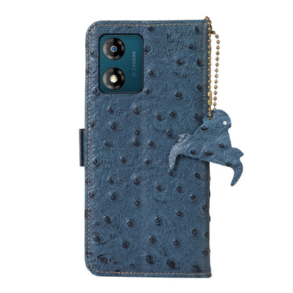 For Motorola Moto E13 4G 2023 Ostrich Pattern Genuine Leather RFID Phone Case(Blue) - Motorola Cases by buy2fix | Online Shopping UK | buy2fix