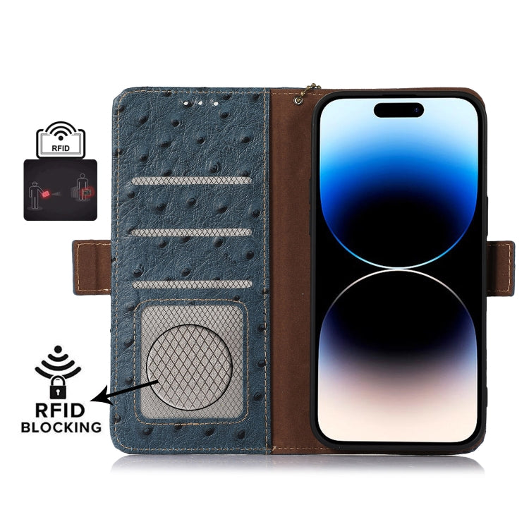 For Motorola Moto G53 5G / G13 / G23 Ostrich Pattern Genuine Leather RFID Phone Case(Blue) - Motorola Cases by buy2fix | Online Shopping UK | buy2fix
