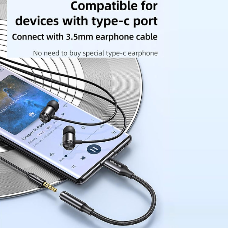 USAMS US-SJ599 AU16 Aluminum Alloy USB-C / Type-C to 3.5DC Audio Adapter Cable(Black) - Type-C Adapter by USAMS | Online Shopping UK | buy2fix