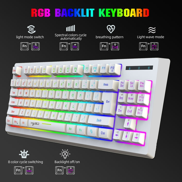 HXSJ L100 87 Keys RGB Backlit Film 2.4G Wireless Keyboard(White) - Wireless Keyboard by HXSJ | Online Shopping UK | buy2fix