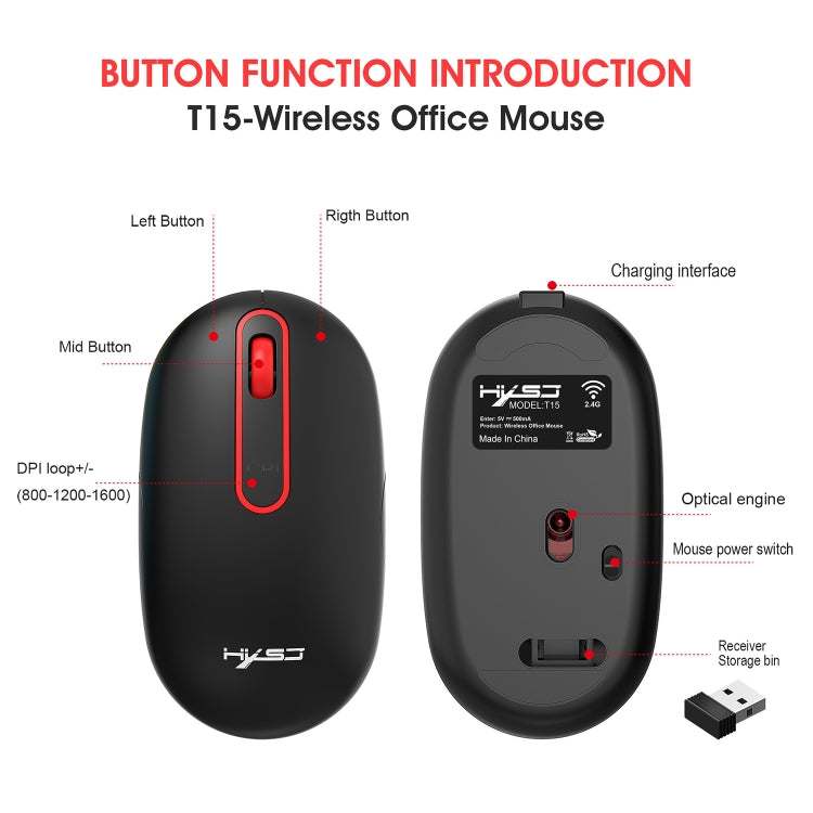 HXSJ T15 2.4GHz 4 Keys Wireless Mute Mouse(Black) - Wireless Mice by HXSJ | Online Shopping UK | buy2fix