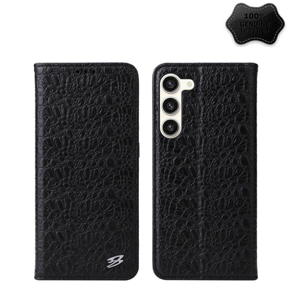 For Samsung Galaxy S23+ 5G Fierre Shann Crocodile Texture Magnetic Genuine Leather Phone Case(Black) - Galaxy S23+ 5G Cases by FIERRE SHANN | Online Shopping UK | buy2fix