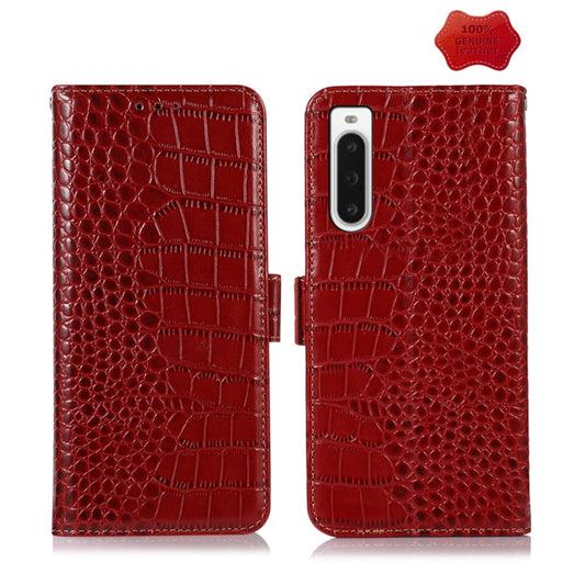 For Sony Xperia 10 V Crocodile Top Layer Cowhide Leather Phone Case(Red) - Sony Cases by buy2fix | Online Shopping UK | buy2fix