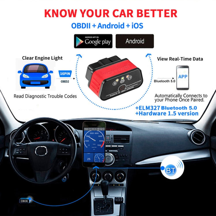 KONNWEI KW903 Bluetooth 5.0 OBD2 Car Fault Diagnostic Scan Tools Support IOS / Android(Black Red) - Code Readers & Scan Tools by KONNWEI | Online Shopping UK | buy2fix