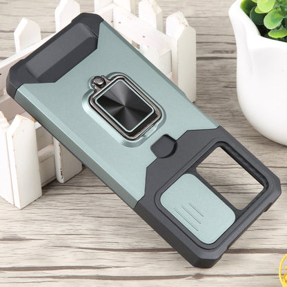 For Xiaomi Redmi Note 12 5G / Poco X5 Camera Shield Card Slot Phone Case with Ring Holder(Dark Green) - Note 12 Cases by buy2fix | Online Shopping UK | buy2fix