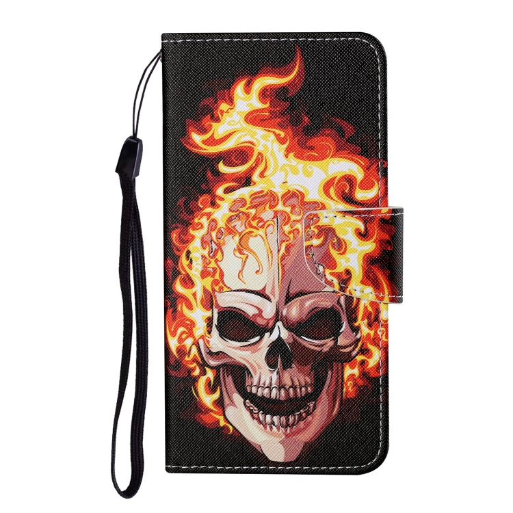 For Xiaomi Redmi Note 12 4G Global Colored Drawing Pattern Flip Leather Phone Case(Flame Skull) - Note 12 Cases by buy2fix | Online Shopping UK | buy2fix