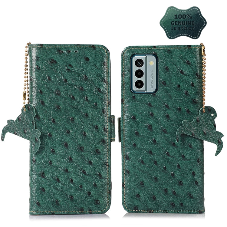 For Nokia G22 4G Ostrich Pattern Genuine Leather RFID Phone Case(Green) - Nokia Cases by buy2fix | Online Shopping UK | buy2fix