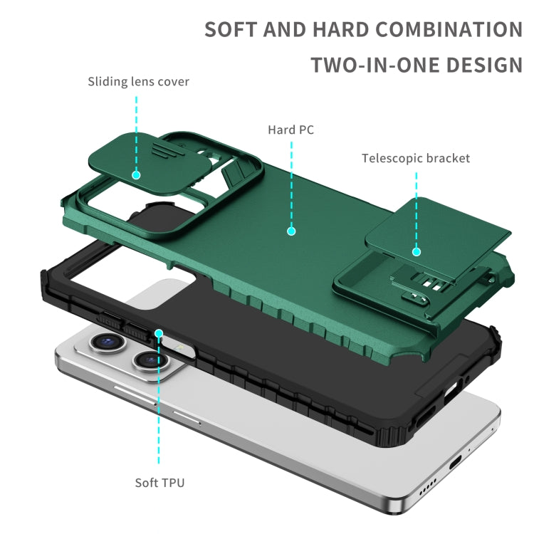 For Xiaomi Redmi Note 12 Pro 5G / Poco X5 Pro Stereoscopic Holder Sliding Camshield Phone Case(Green) - Note 12 Pro Cases by buy2fix | Online Shopping UK | buy2fix