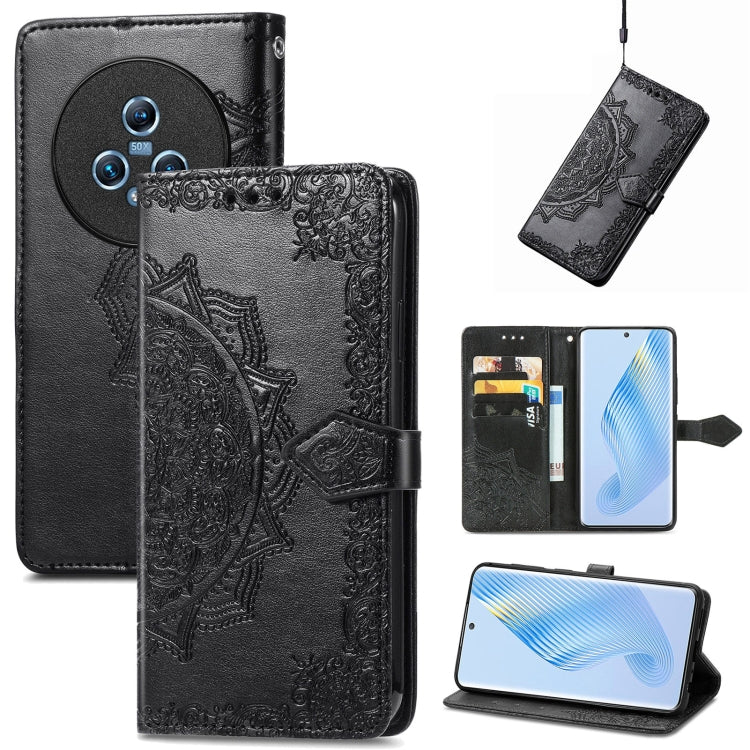 For Honor Magic5 Mandala Flower Embossed Leather Phone Case(Black) - Honor Cases by buy2fix | Online Shopping UK | buy2fix