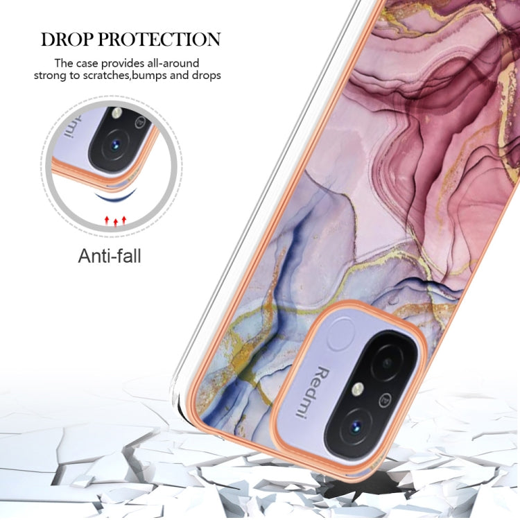 For Xiaomi Redmi 12C/11A 4G Global Electroplating Marble Dual-side IMD Phone Case(Rose Red 014) - Xiaomi Cases by buy2fix | Online Shopping UK | buy2fix