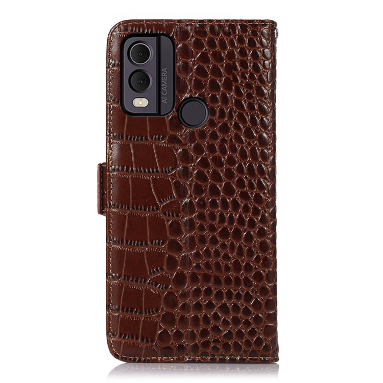 For Nokia C22 4G Crocodile Top Layer Cowhide Leather Phone Case(Brown) - Nokia Cases by buy2fix | Online Shopping UK | buy2fix