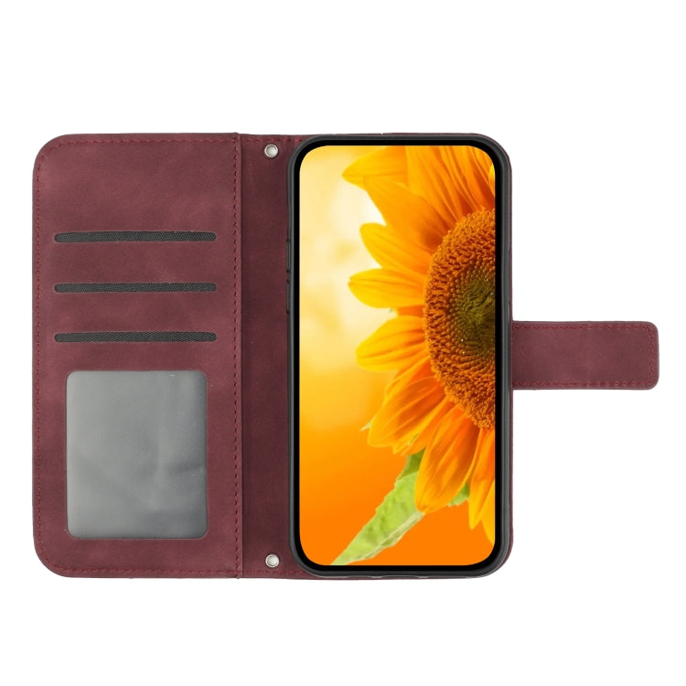 For Sony Xperia 1 V HT04 Skin Feel Sun Flower Embossed Flip Leather Phone Case with Lanyard(Wine Red) - Sony Cases by buy2fix | Online Shopping UK | buy2fix