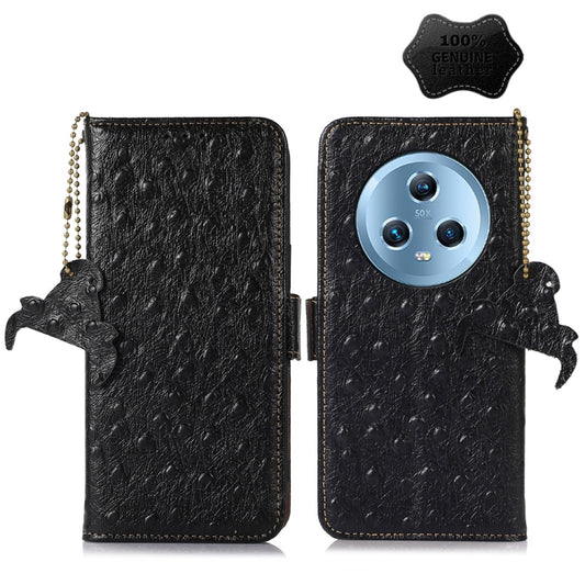 For Honor Magic5 Ostrich Pattern Genuine Leather RFID Phone Case(Black) - Honor Cases by buy2fix | Online Shopping UK | buy2fix