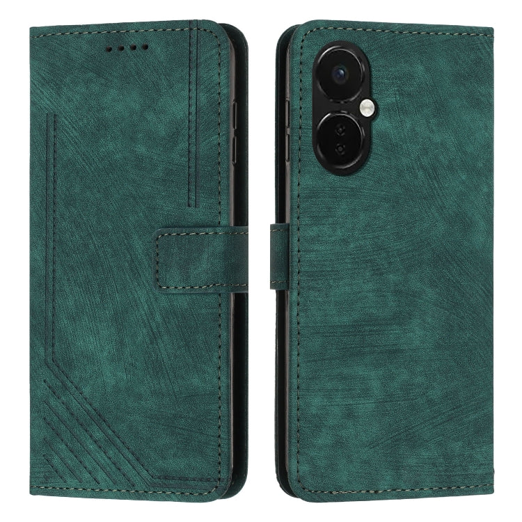 For OnePlus Nord CE 3/Nord CE 3 Lite/Nord N30 Skin Feel Stripe Pattern Leather Phone Case with Lanyard(Green) - OnePlus Cases by buy2fix | Online Shopping UK | buy2fix