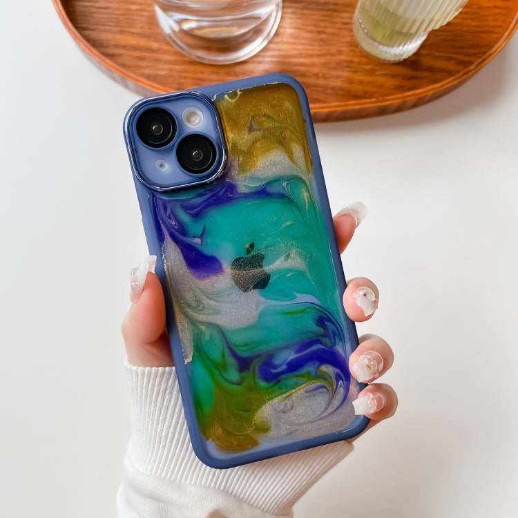 For iPhone 14 Oil Painting Electroplating TPU Phone Case(Blue) - iPhone 14 Cases by buy2fix | Online Shopping UK | buy2fix