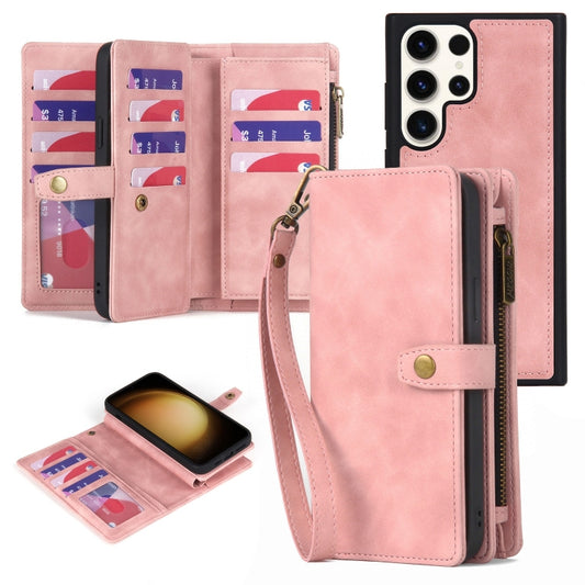 For Samsung Galaxy S23 Ultra 5G Zipper Wallet Detachable MagSafe Leather Phone Case(Pink) - Galaxy S23 Ultra 5G Cases by buy2fix | Online Shopping UK | buy2fix