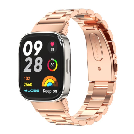 For Redmi Watch 3 Mijobs Three-Bead Metal Stainless Steel Watch Band(Rose Gold) - Watch Bands by MIJOBS | Online Shopping UK | buy2fix