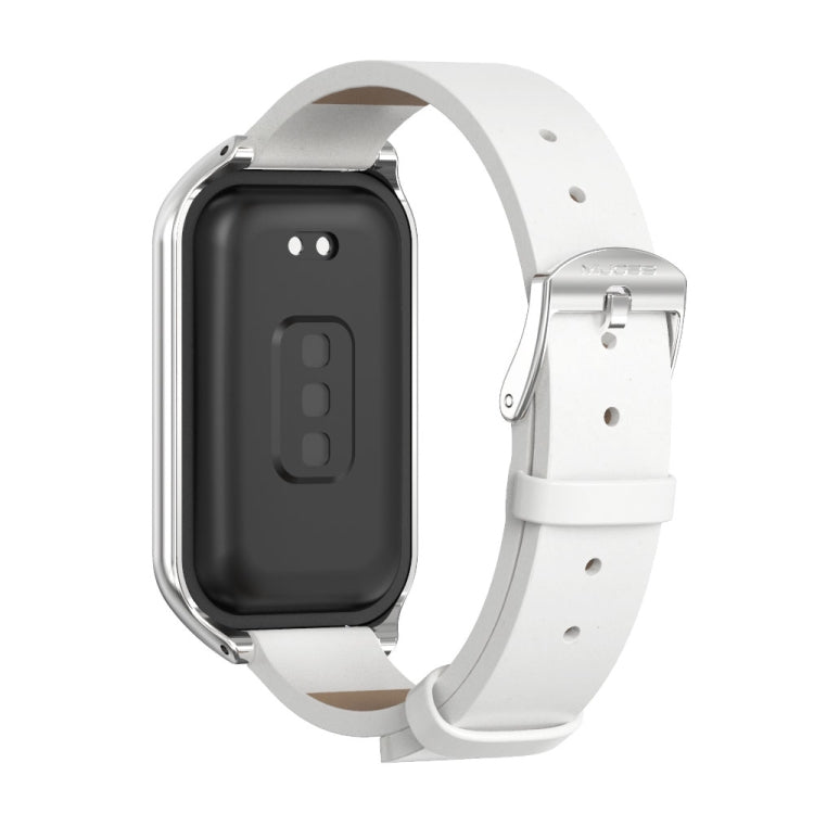 For Xiaomi Smart Band 8 Active / Redmi Band 2 Mijobs Metal Shell Microfiber PU Leather Watch Band(White Silver) - Watch Bands by MIJOBS | Online Shopping UK | buy2fix