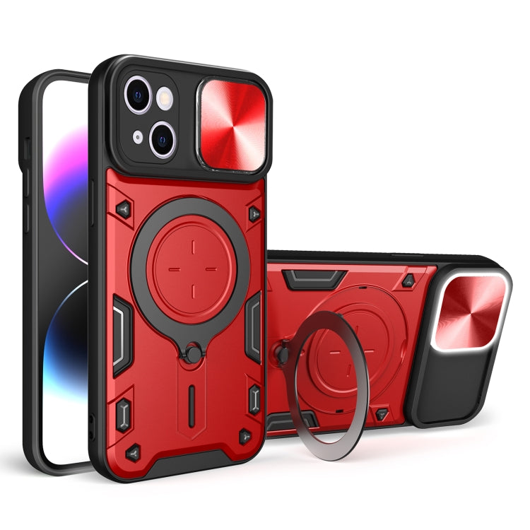 For iPhone 15 Plus CD Texture Sliding Camshield Magnetic Holder Phone Case(Red) - iPhone 15 Plus Cases by buy2fix | Online Shopping UK | buy2fix