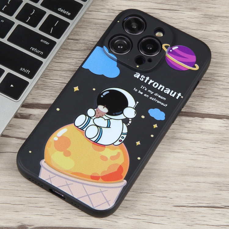 For iPhone 13 Milk Tea Astronaut Pattern Liquid Silicone Phone Case(Ivory Black) - iPhone 13 Cases by buy2fix | Online Shopping UK | buy2fix