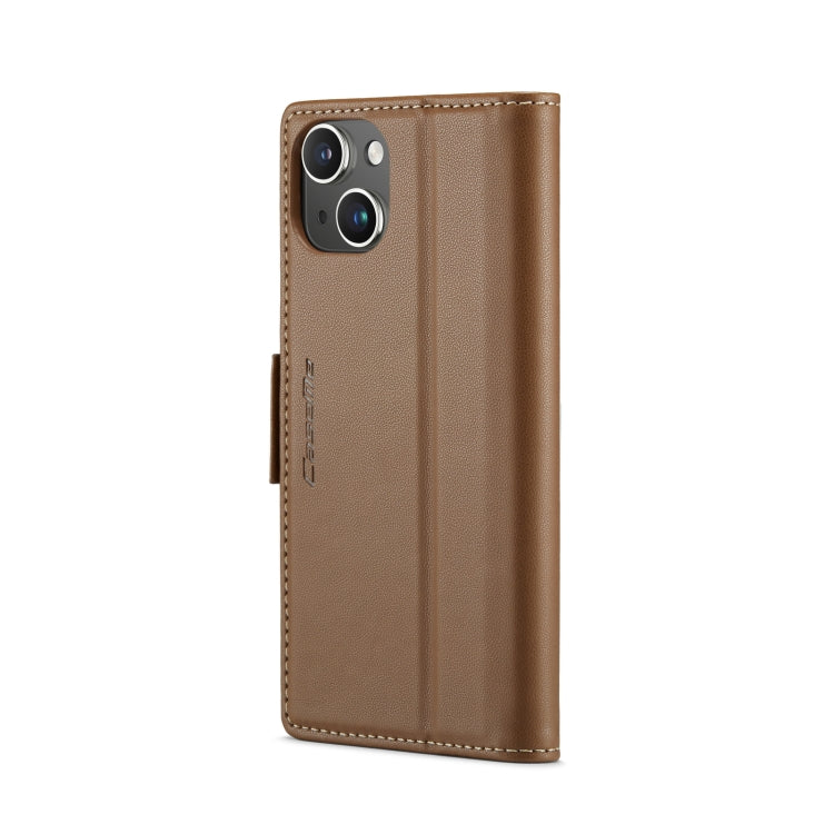 For iPhone 14 CaseMe 023 Butterfly Buckle Litchi Texture RFID Anti-theft Leather Phone Case(Brown) - iPhone 14 Cases by CaseMe | Online Shopping UK | buy2fix
