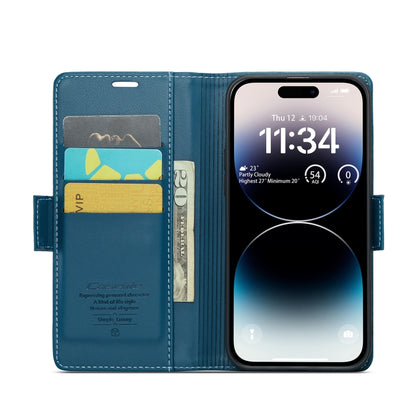 For iPhone 14 Pro Max CaseMe 023 Butterfly Buckle Litchi Texture RFID Anti-theft Leather Phone Case(Blue) - iPhone 14 Pro Max Cases by CaseMe | Online Shopping UK | buy2fix