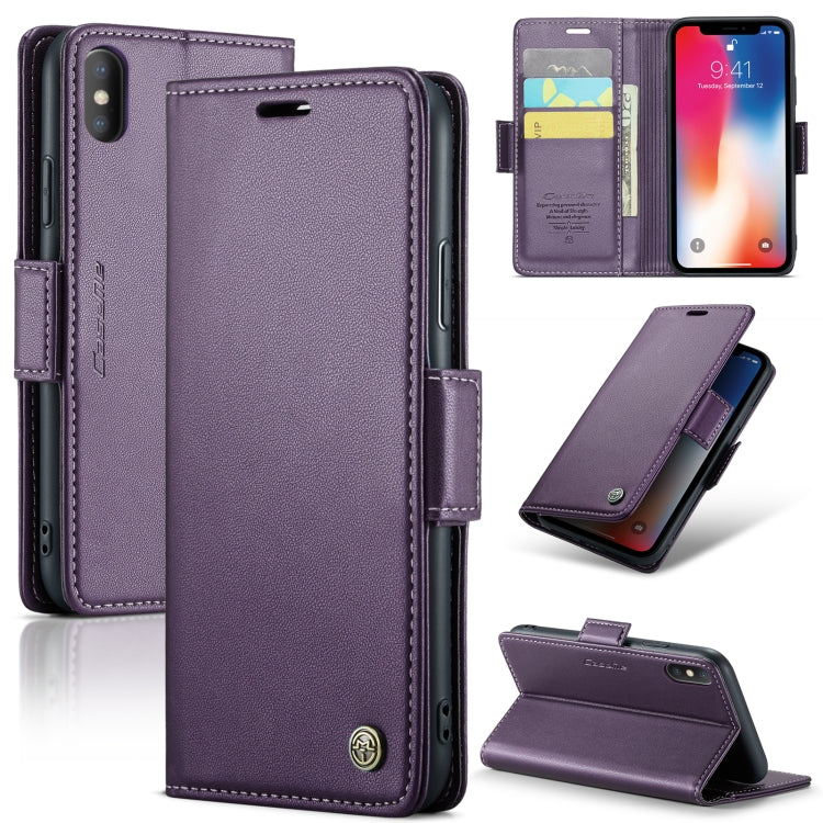 For iPhone XS CaseMe 023 Butterfly Buckle Litchi Texture RFID Anti-theft Leather Phone Case(Pearly Purple) - More iPhone Cases by CaseMe | Online Shopping UK | buy2fix