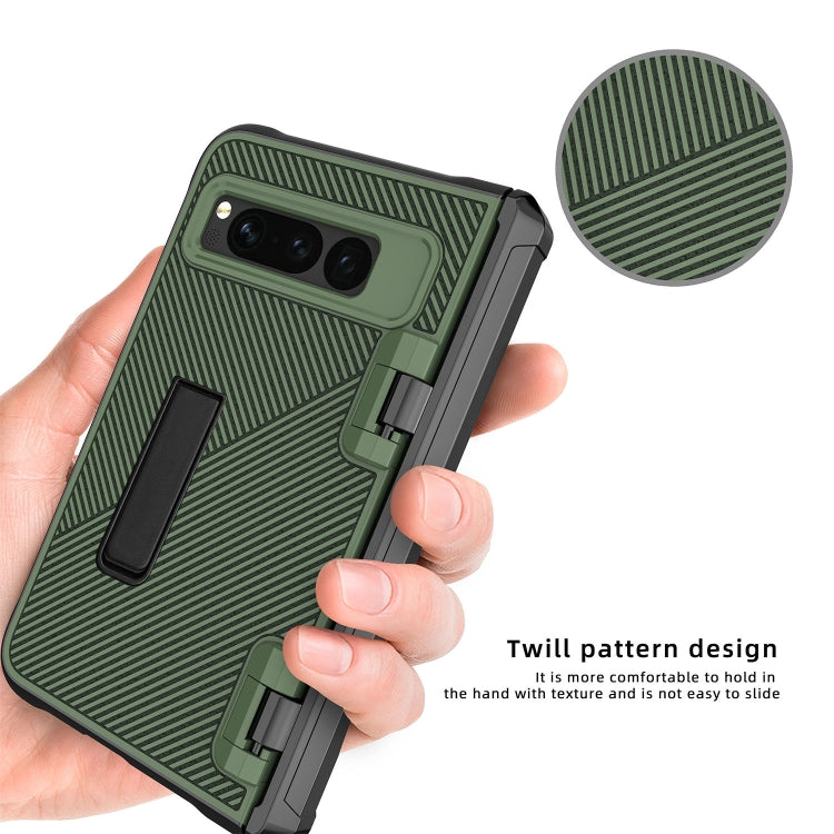 For Google Pixel Fold Twill Texture Integrated Shockproof Phone Case with Holder(Green) - Google Cases by buy2fix | Online Shopping UK | buy2fix