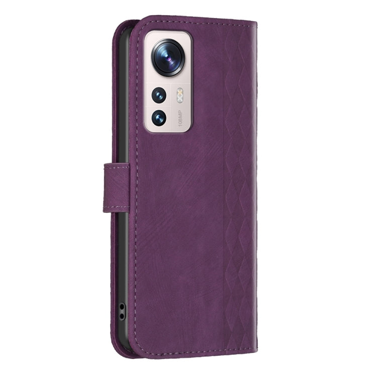 For Xiaomi 12 Lite Plaid Embossed Leather Phone Case(Purple) - Xiaomi Cases by buy2fix | Online Shopping UK | buy2fix