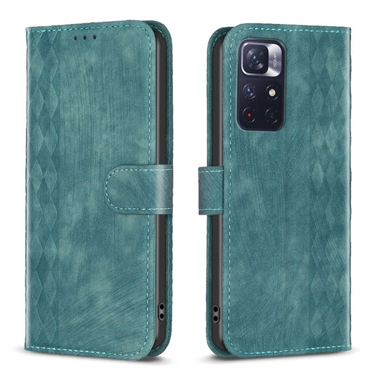 For Xiaomi Redmi Note 11 Plaid Embossed Leather Phone Case(Green) - Redmi Note 11 Case by buy2fix | Online Shopping UK | buy2fix