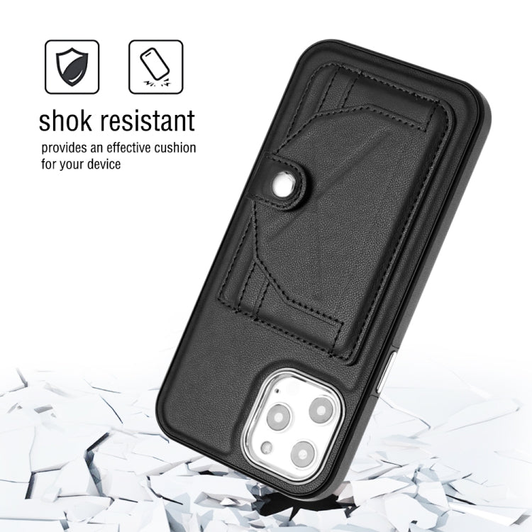 For iPhone 12 Pro Max Shockproof Leather Phone Case with Card Holder(Black) - iPhone 12 Pro Max Cases by buy2fix | Online Shopping UK | buy2fix