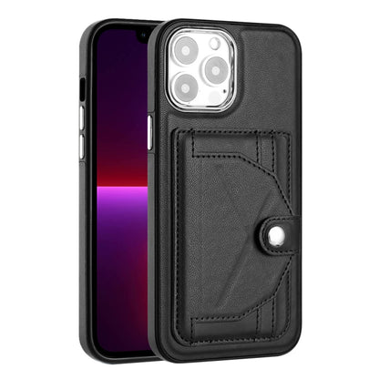 For iPhone 15 Pro Max Shockproof Leather Phone Case with Card Holder(Black) - iPhone 15 Pro Max Cases by buy2fix | Online Shopping UK | buy2fix