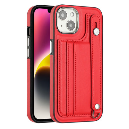 For iPhone 13 Shockproof Leather Phone Case with Wrist Strap(Red) - iPhone 13 Cases by buy2fix | Online Shopping UK | buy2fix