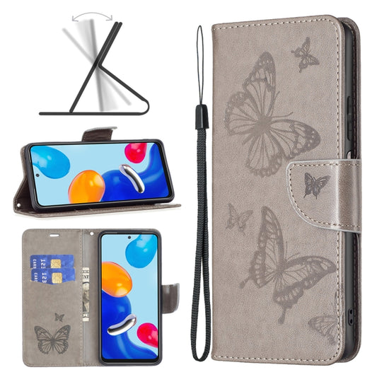 For Xiaomi Redmi Note 12S 4G / Note 11 Two Butterflies Embossing Leather Phone Case(Grey) - Xiaomi Cases by buy2fix | Online Shopping UK | buy2fix