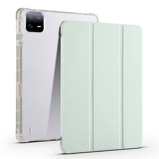 For Xiaomi Pad 6 / 6 Pro 3-fold Clear TPU Smart Leather Tablet Case with Pen Slot(Light Green) -  by buy2fix | Online Shopping UK | buy2fix